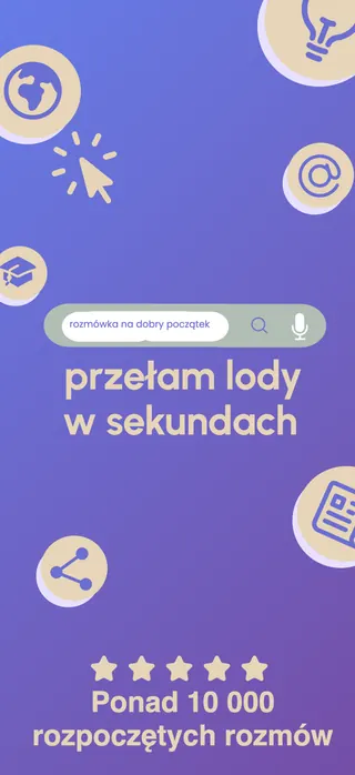 Conversation starter App Store screenshot set rendered in Polski