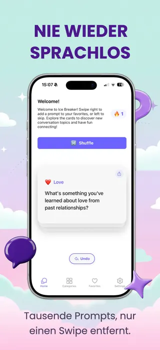 Conversation starter App Store screenshot set rendered in Deutsch