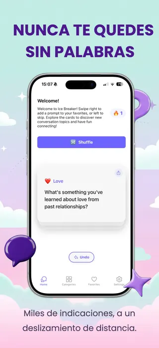 Conversation starter App Store screenshot set rendered in Español