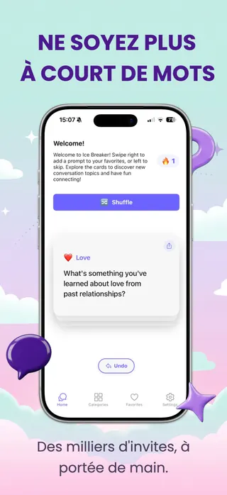 Conversation starter App Store screenshot set rendered in Français