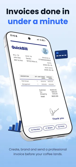 Invoicing App Store screenshot set rendered in English