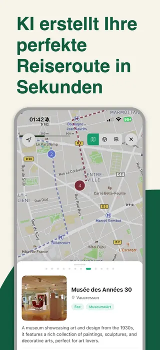 Trip planner App Store screenshot set rendered in Deutsch